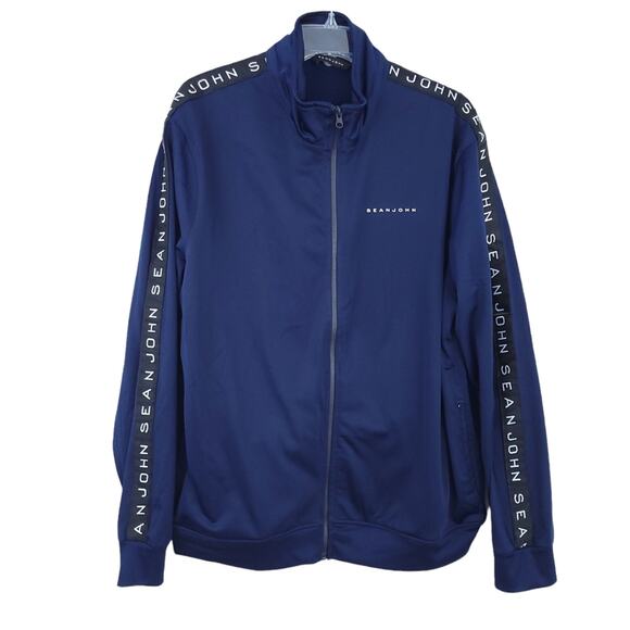 Sean John Track Jacket XL Men Navy Blue Zip Up Mockneck Pockets